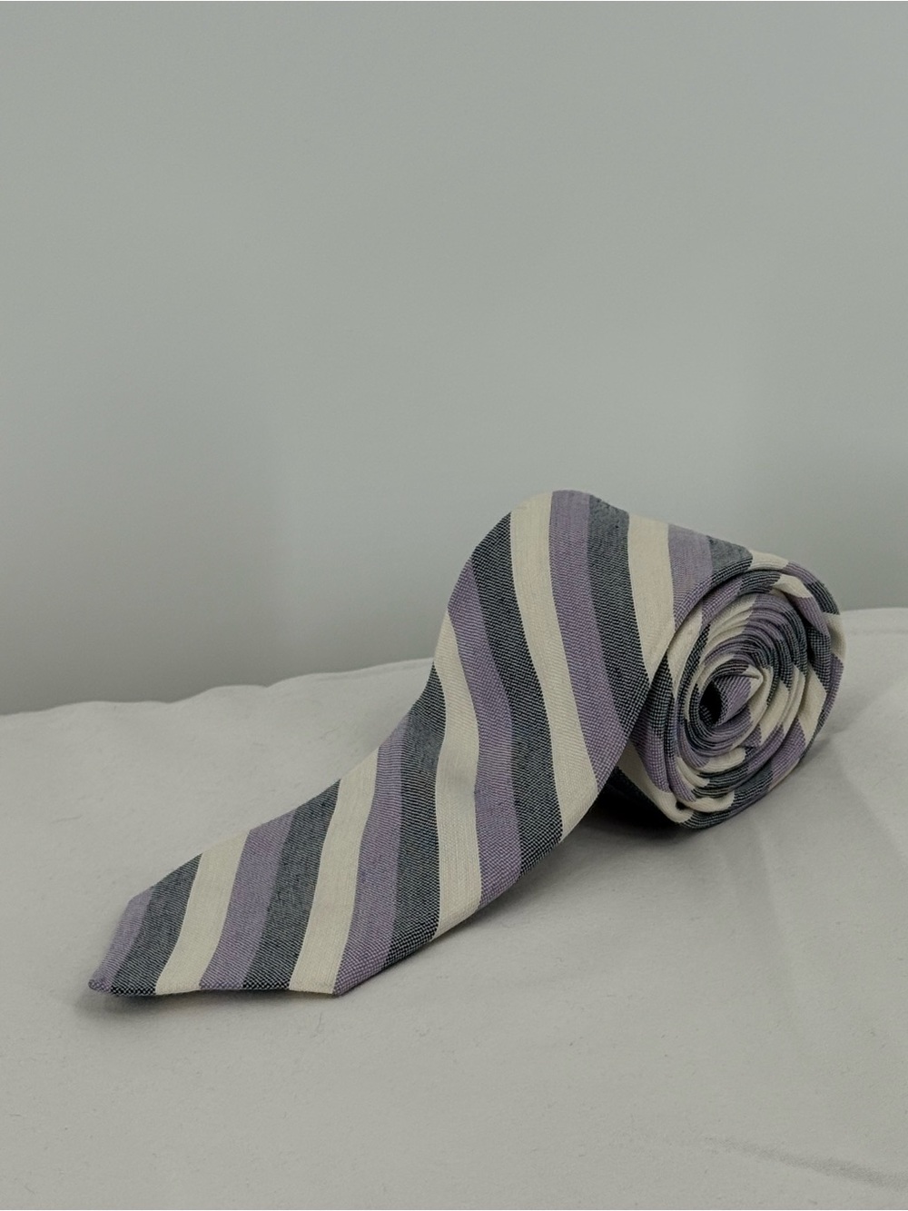 Daniel Cremieux Lavender, Gray and Cream Striped Tie